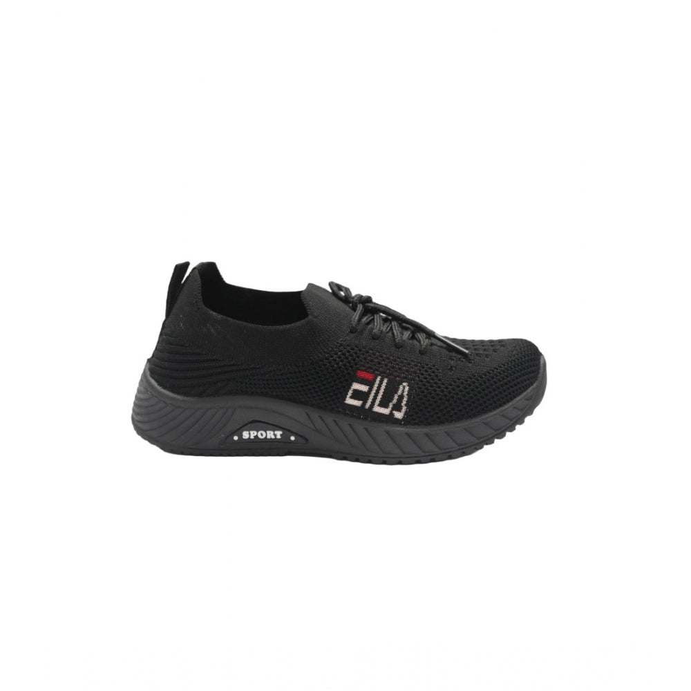 Boy's Synthetic Solid Sports shoes (Black) - GillKart