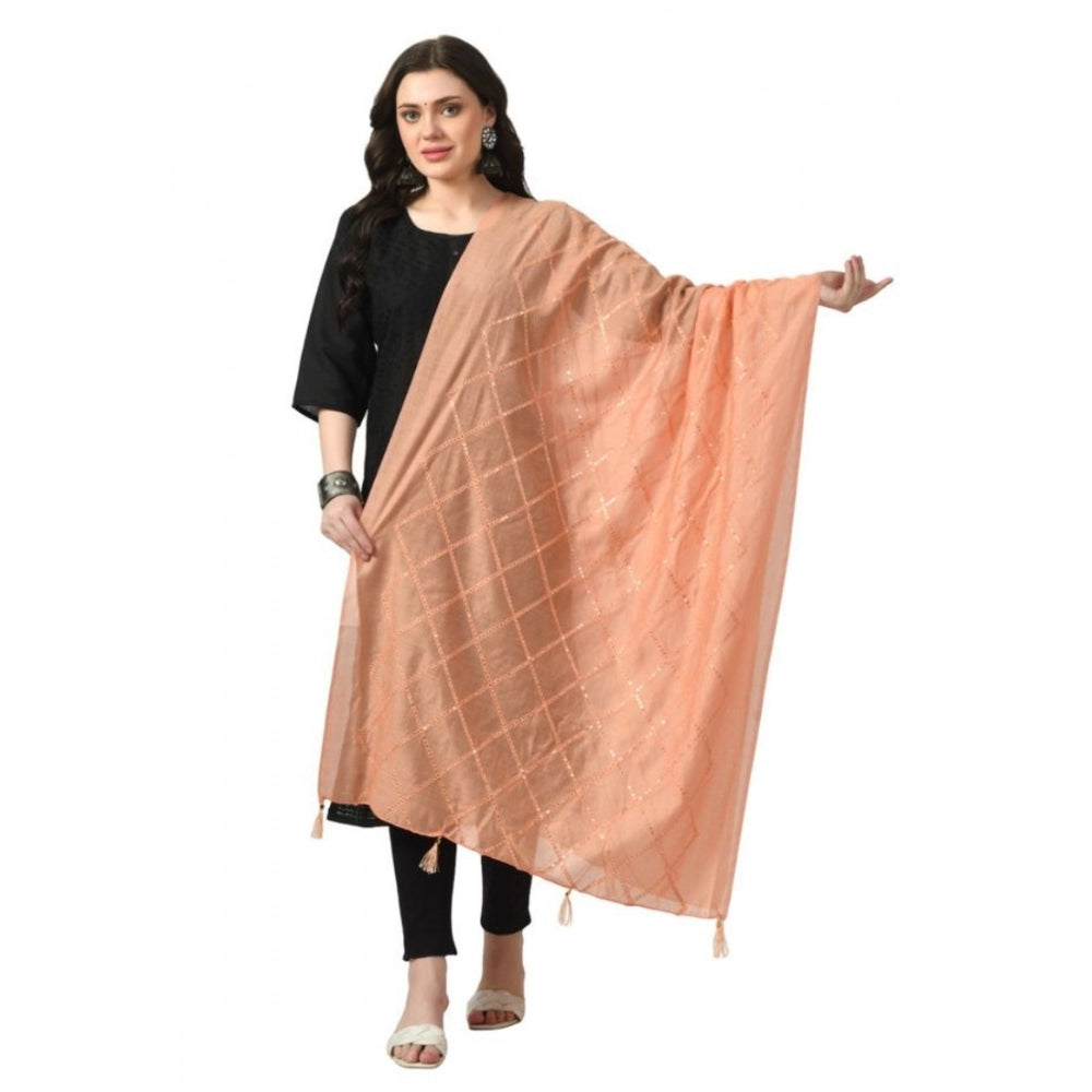 Women's Chanderi Self design Dupatta (Peach, Length: Free Size) - GillKart