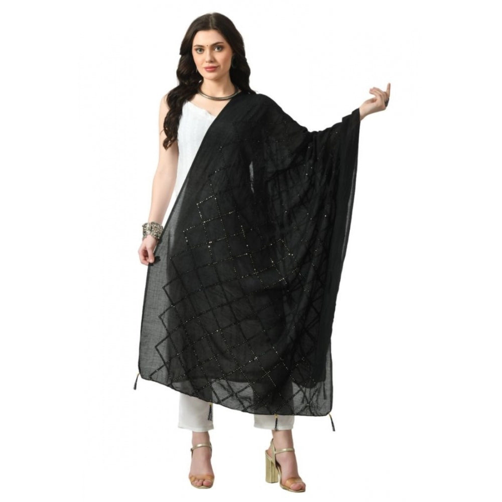 Women's Chanderi Self design Dupatta (Black, Length: Free Size) - GillKart