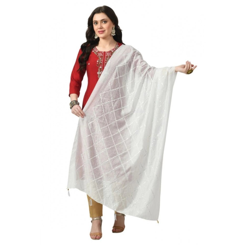 Women's Chanderi Self design Dupatta (White, Length: Free Size) - GillKart