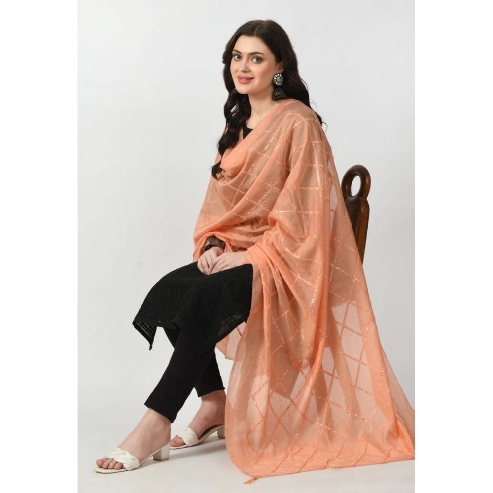 Women's Chanderi Self design Dupatta (Peach, Length: Free Size) - GillKart