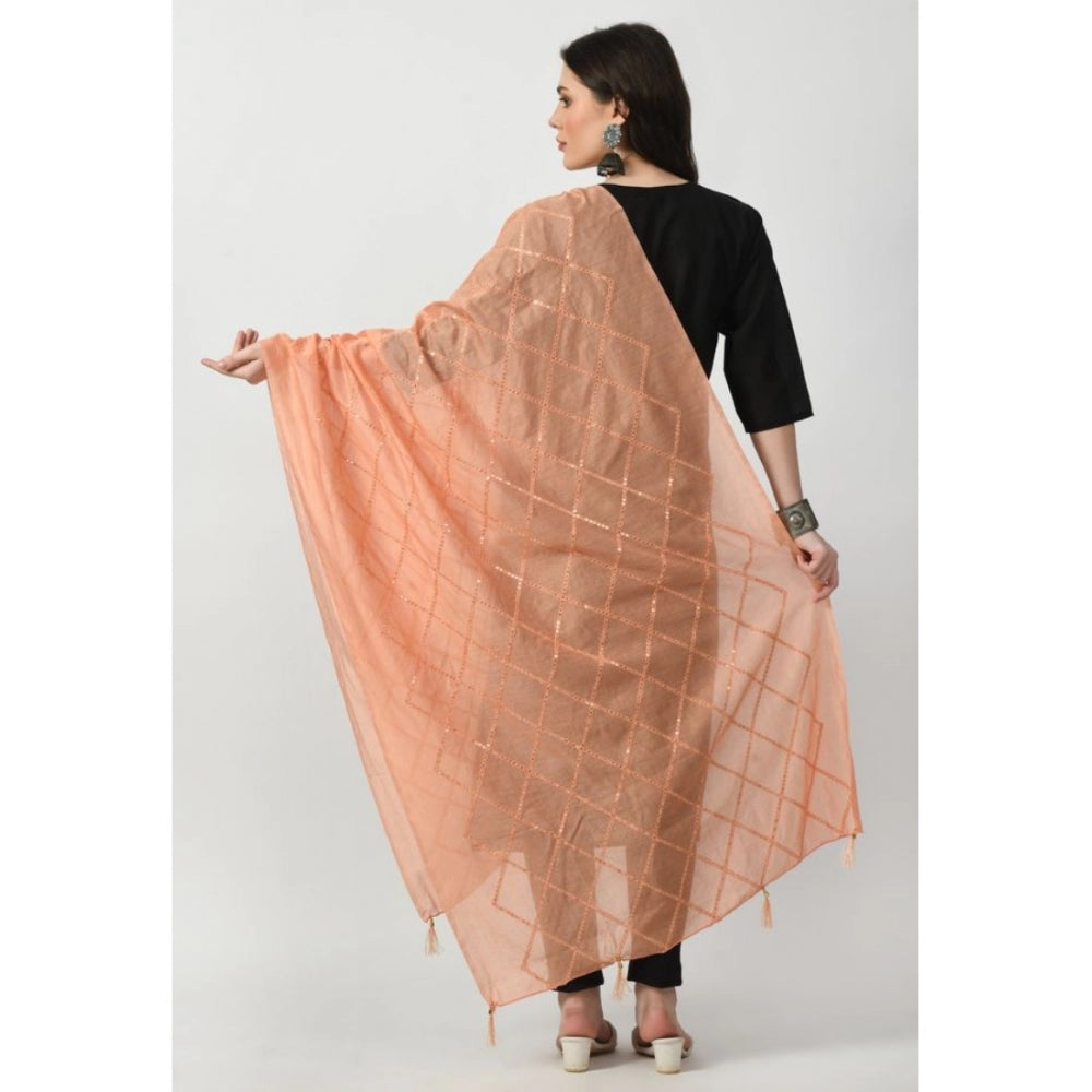 Women's Chanderi Self design Dupatta (Peach, Length: Free Size) - GillKart