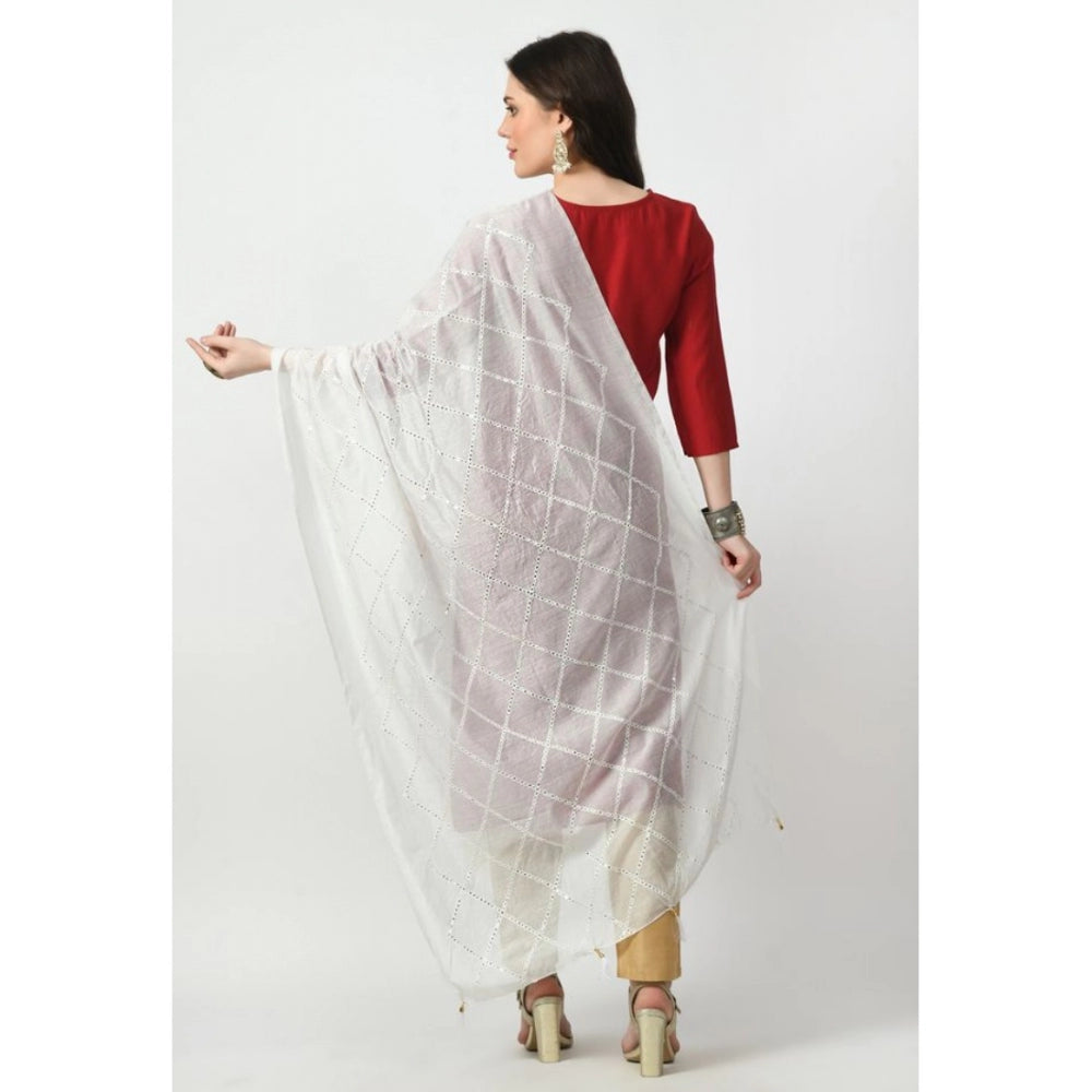 Women's Chanderi Self design Dupatta (White, Length: Free Size) - GillKart