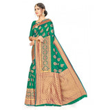 Women's Banarasi Silk Designer Weaving Saree With Unstitched Blouse (Green, 5.50 Mtrs) - GillKart