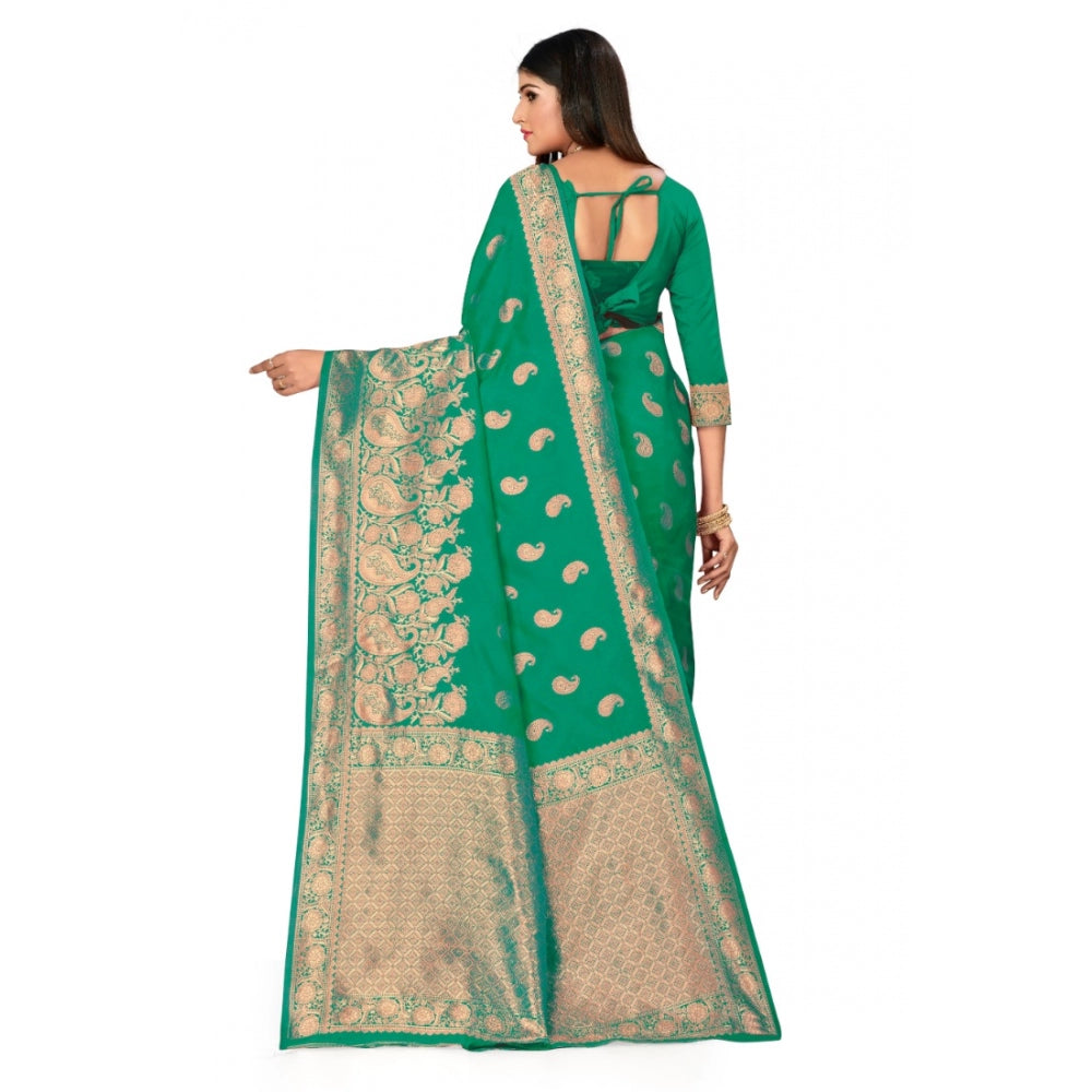 Women's Banarasi Silk Designer Weaving Saree With Unstitched Blouse (Green, 5.50 Mtrs) - GillKart