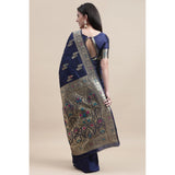 Women's Kanjivaram Silk Designer Weaving Saree With Unstitched Blouse (Blue, 5.50 Mtrs) - GillKart