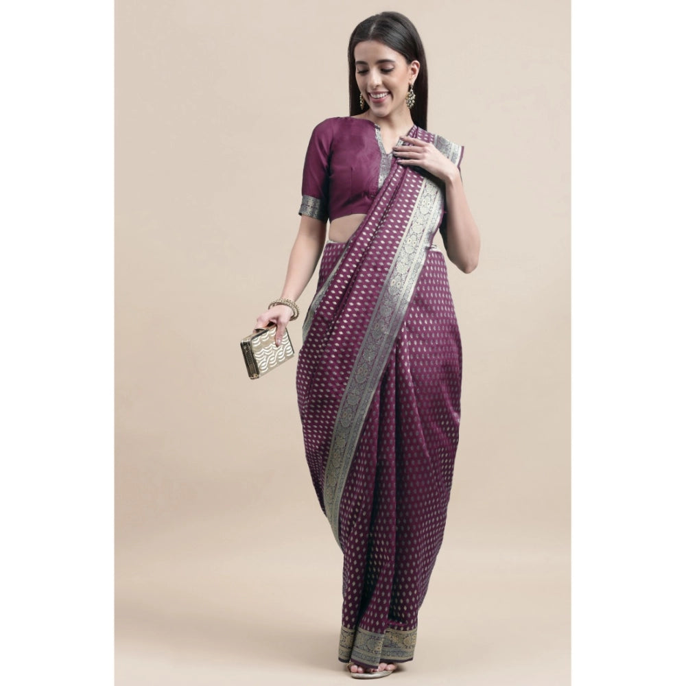 Women's Kanjivaram Silk Designer Weaving Saree With Unstitched Blouse (Purple, 5.50 Mtrs) - GillKart