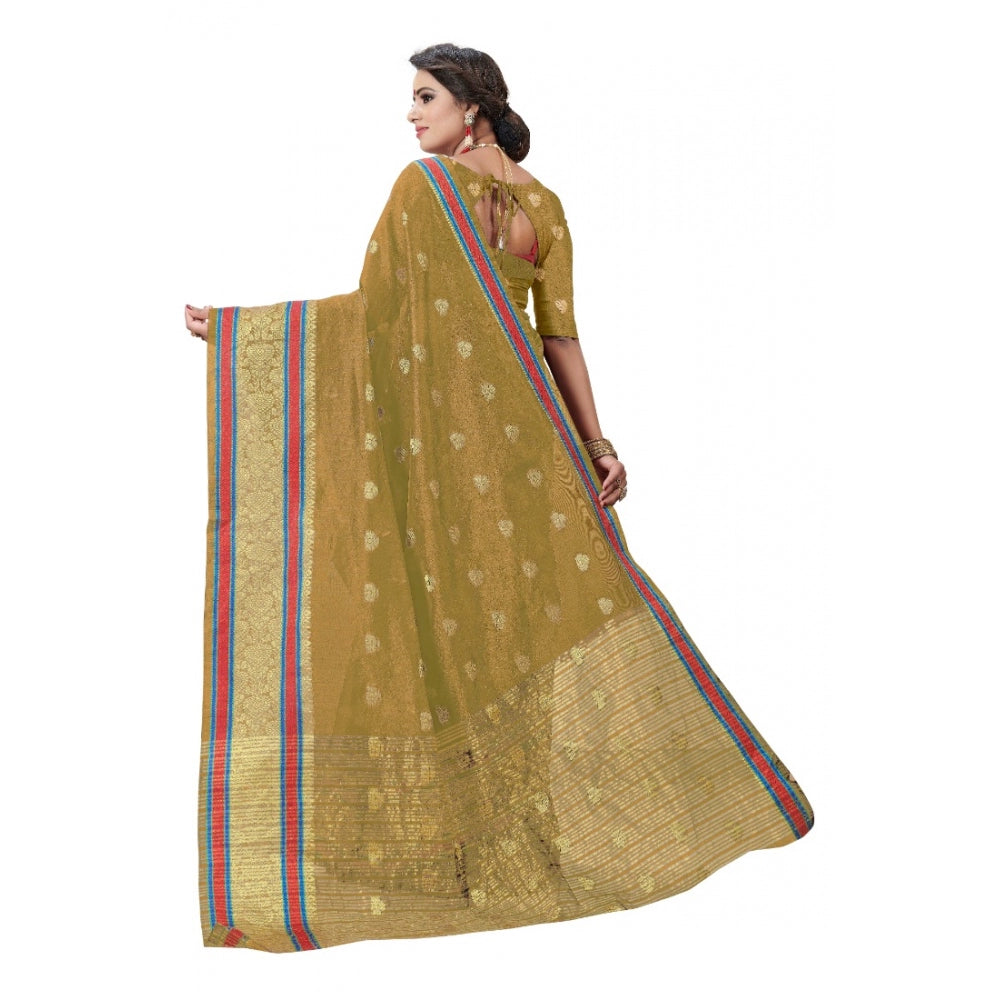 Women's Cotton Silk Designer Weaving Saree With Unstitched Blouse (Beige, 5.50 Mtrs) - GillKart