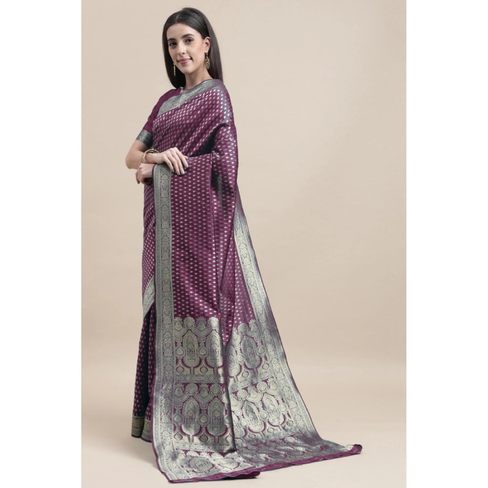 Women's Kanjivaram Silk Designer Weaving Saree With Unstitched Blouse (Purple, 5.50 Mtrs) - GillKart