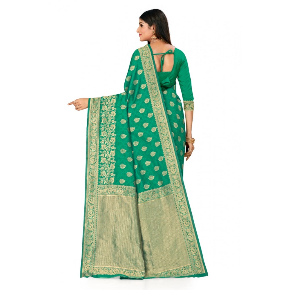 Women's Banarasi Silk Designer Weaving Saree With Unstitched Blouse (Green, 5.50 Mtrs) - GillKart