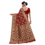 Women's Banarasi Silk Designer Weaving Saree With Unstitched Blouse (Maroon, 5.50 Mtrs) - GillKart