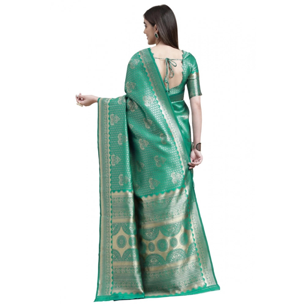 Women's Banarasi Silk Designer Weaving Saree With Unstitched Blouse (Green, 5.50 Mtrs) - GillKart