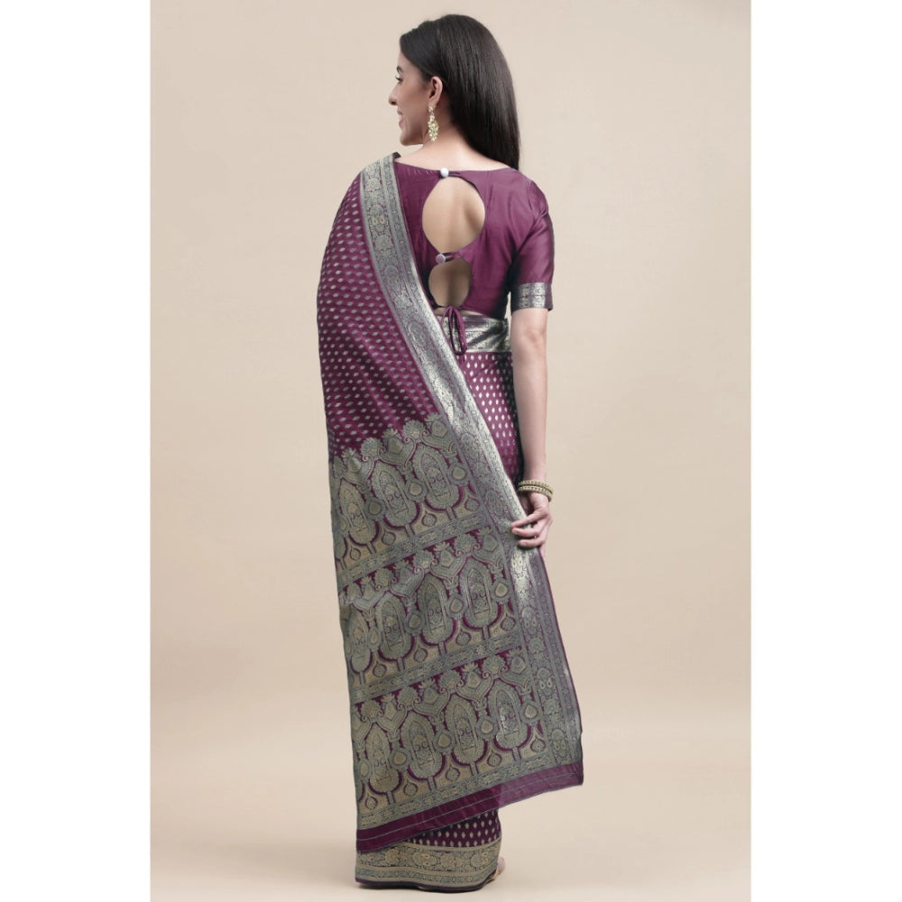 Women's Kanjivaram Silk Designer Weaving Saree With Unstitched Blouse (Purple, 5.50 Mtrs) - GillKart