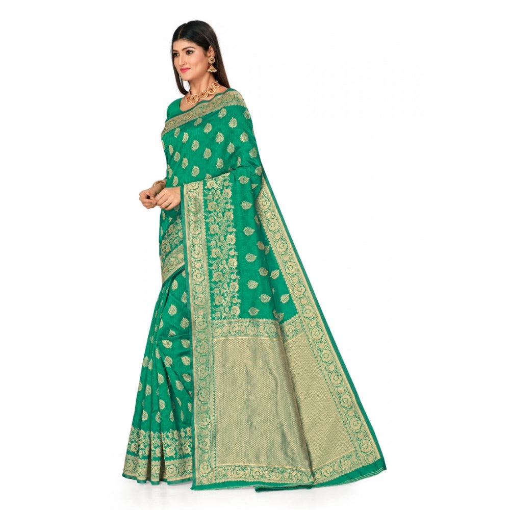 Women's Banarasi Silk Designer Weaving Saree With Unstitched Blouse (Green, 5.50 Mtrs) - GillKart