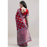 Women's Kanjivaram Silk Designer Weaving Saree With Unstitched Blouse (Red &amp; Blue, 5.50 Mtrs) - GillKart