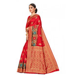 Women's Banarasi Silk Designer Weaving Saree With Unstitched Blouse (Red, 5.50 Mtrs) - GillKart