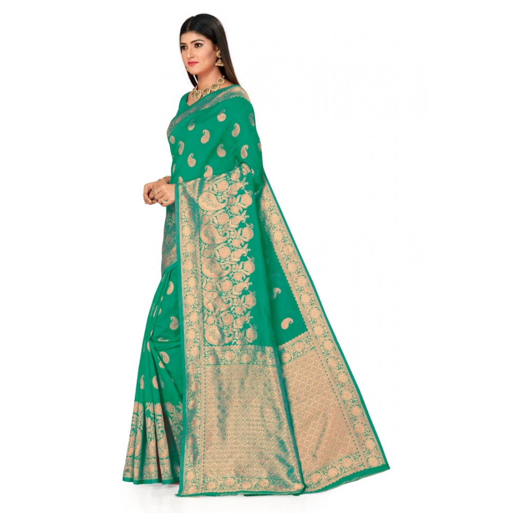 Women's Banarasi Silk Designer Weaving Saree With Unstitched Blouse (Green, 5.50 Mtrs) - GillKart