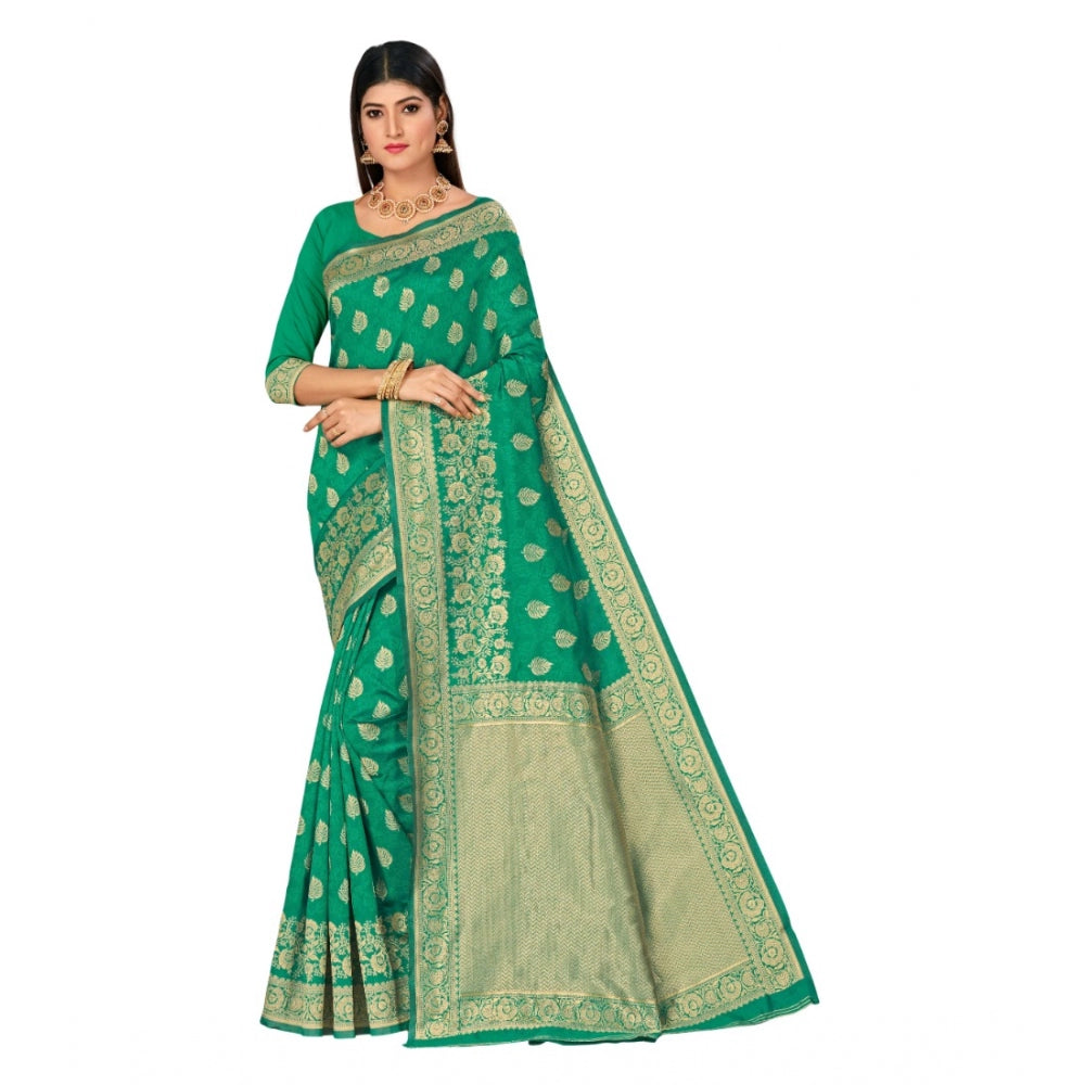 Women's Banarasi Silk Designer Weaving Saree With Unstitched Blouse (Green, 5.50 Mtrs) - GillKart