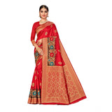 Women's Banarasi Silk Designer Weaving Saree With Unstitched Blouse (Red, 5.50 Mtrs) - GillKart