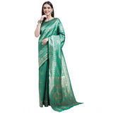 Women's Banarasi Silk Designer Weaving Saree With Unstitched Blouse (Green, 5.50 Mtrs) - GillKart