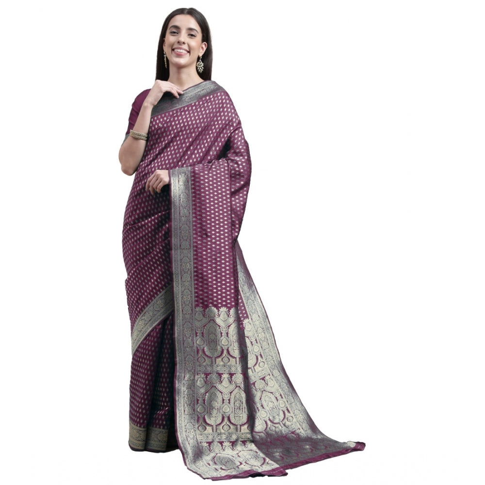 Women's Kanjivaram Silk Designer Weaving Saree With Unstitched Blouse (Purple, 5.50 Mtrs) - GillKart