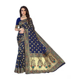 Women's Banarasi Silk Designer Weaving Saree With Unstitched Blouse (Blue, 5.50 Mtrs) - GillKart