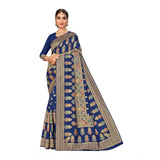 Women's Banarasi Silk Designer Weaving Saree With Unstitched Blouse (Blue, 5.50 Mtrs) - GillKart