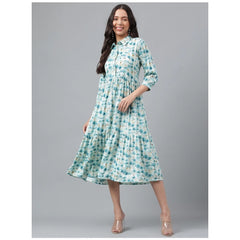 Women's Casual 3-4th Sleeve Printed Georgette Gown (Blue) - GillKart