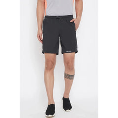 Men's Solid Polyester Above Knee Shorts (Black) - GillKart