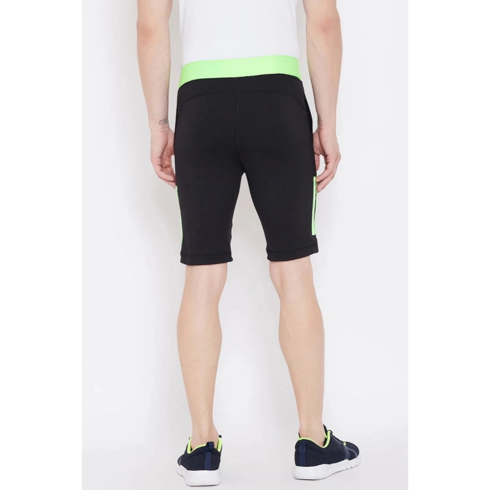 Men's Solid Polyester Knee Length Shorts (Black) - GillKart