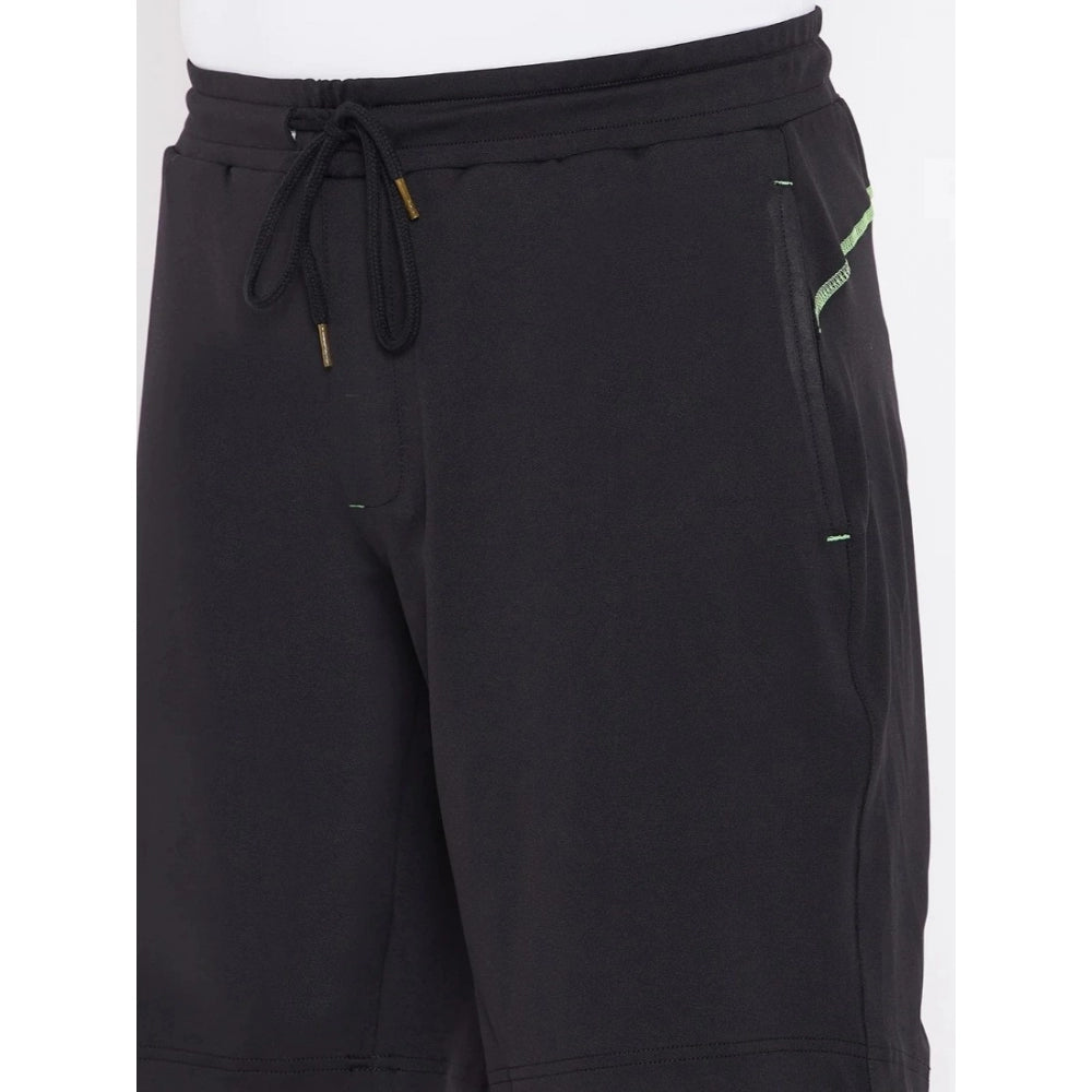 Men's Solid Polyester Knee Length Shorts (Black) - GillKart