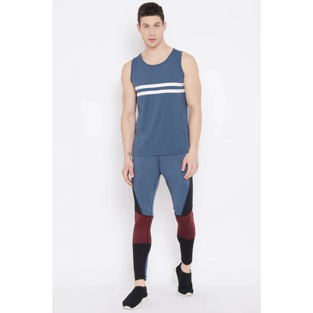 Men's Colour Blocked Polyester Tights (Blue) - GillKart