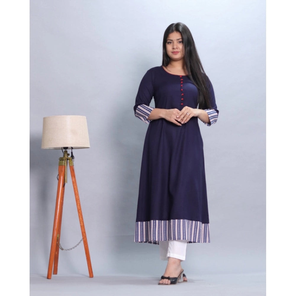 Women's Casual Viscose Rayon 3-4th Sleeve Kurti (Navy Blue) - GillKart