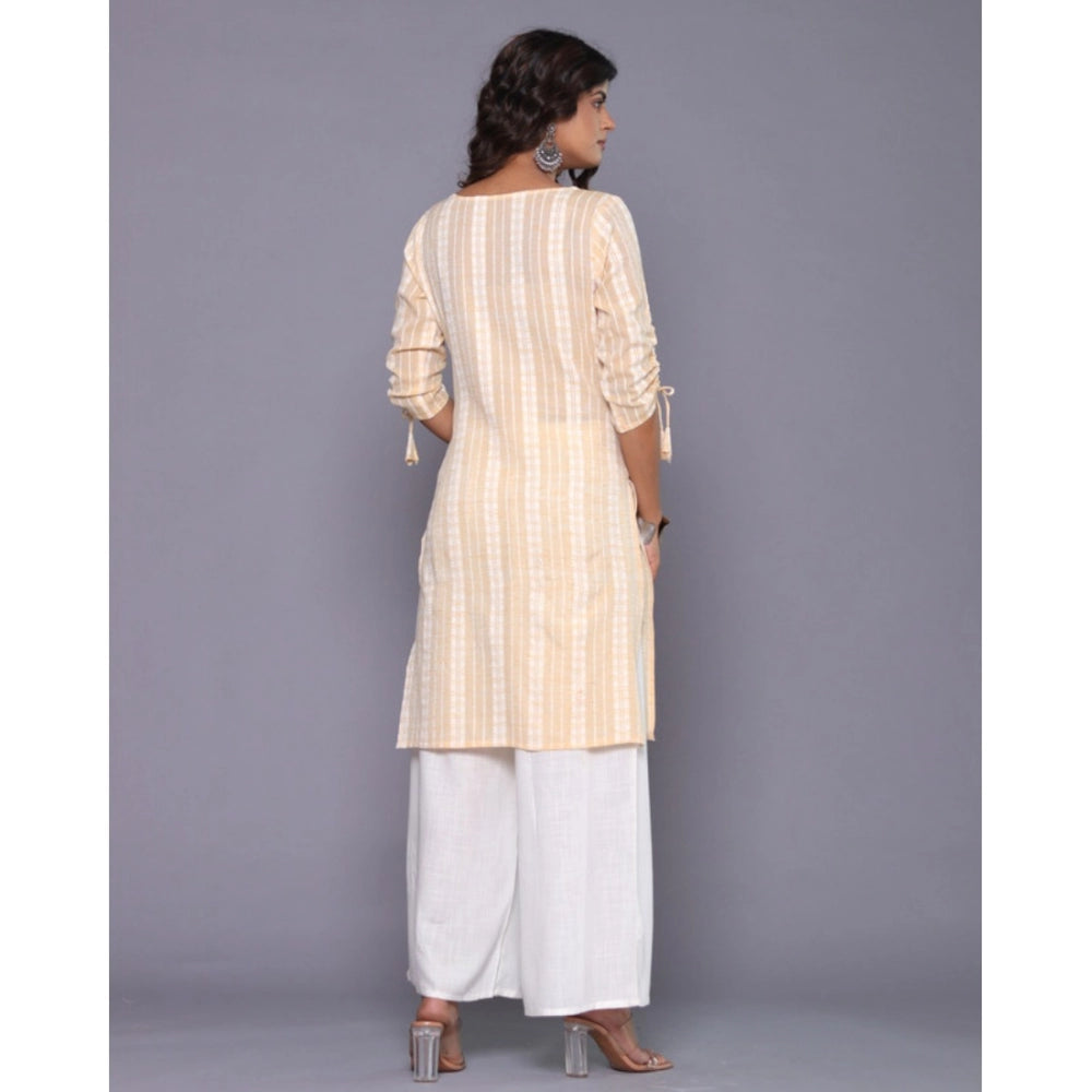 Women's Casual Cotton Blend 3-4th Sleeve Straight Kurti (Yellow) - GillKart