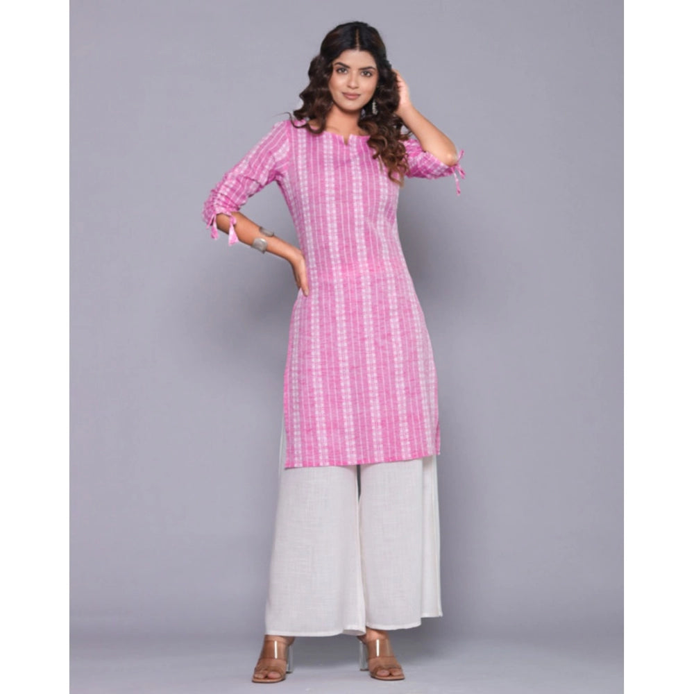 Women's Casual Cotton Blend 3-4th Sleeve Straight Kurti (Pink) - GillKart