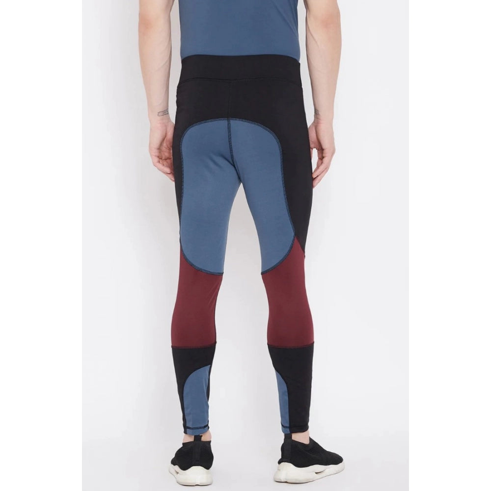 Men's Colour Blocked Polyester Tights (Blue) - GillKart