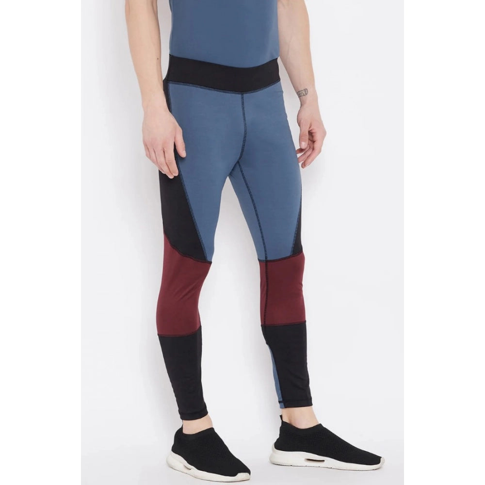 Men's Colour Blocked Polyester Tights (Blue) - GillKart