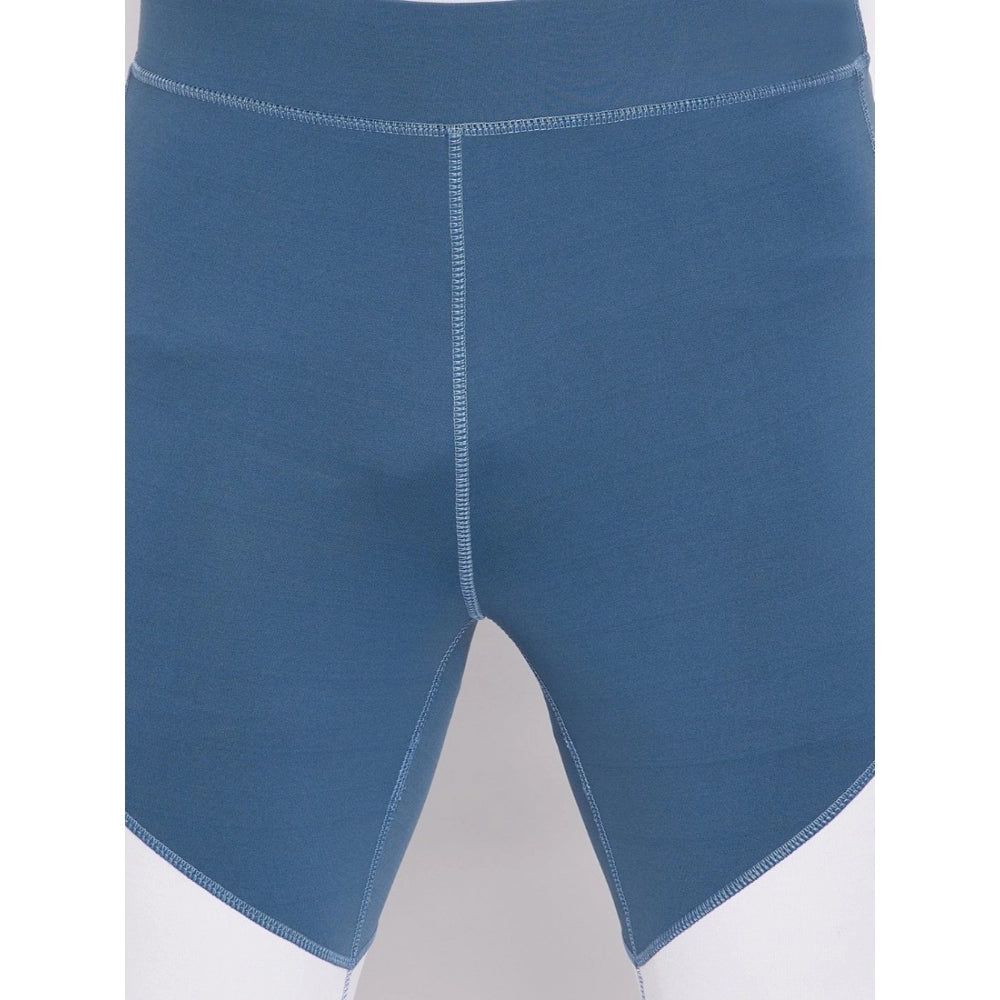 Men's Colour Blocked Polyester Tights (Blue) - GillKart