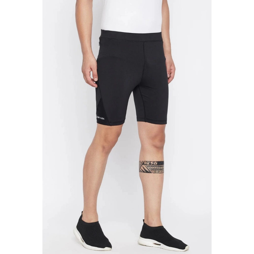 Men's Solid Polyester Tights (Black) - GillKart