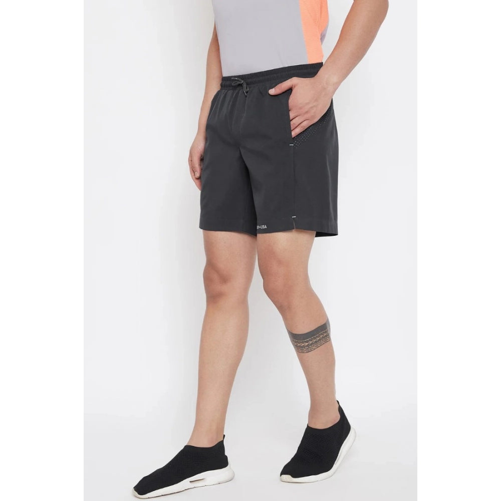 Men's Solid Polyester Above Knee Shorts (Black) - GillKart