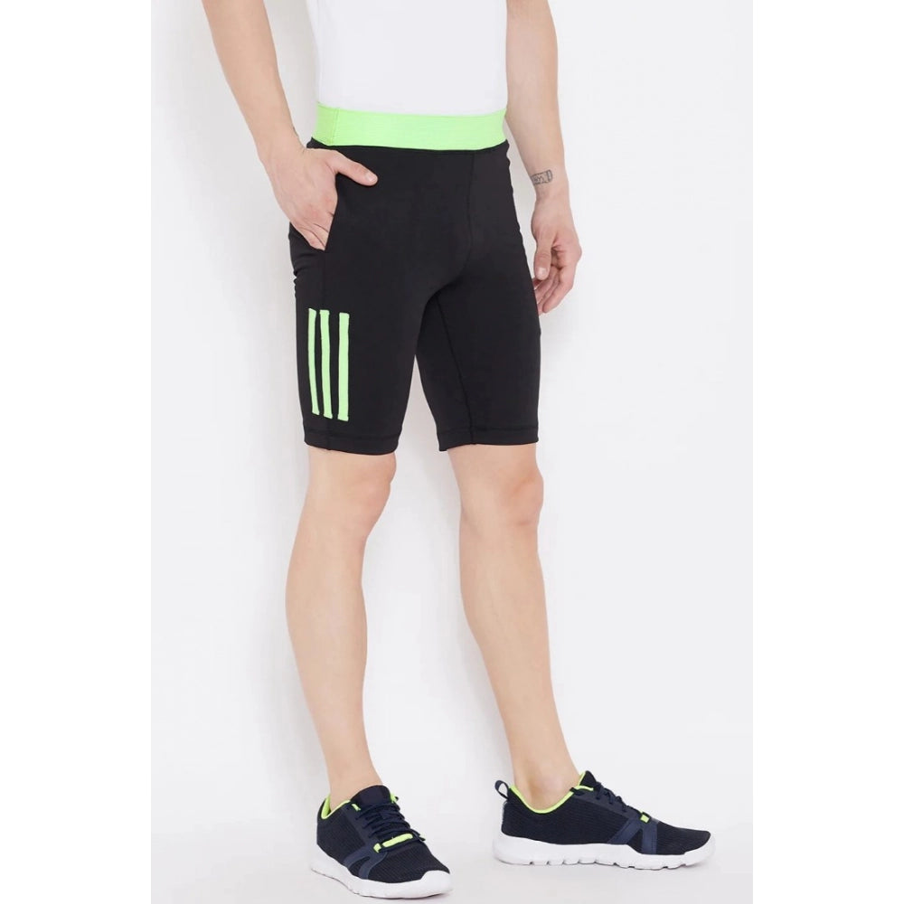 Men's Solid Polyester Knee Length Shorts (Black) - GillKart