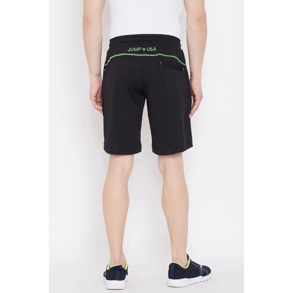 Men's Solid Polyester Knee Length Shorts (Black) - GillKart