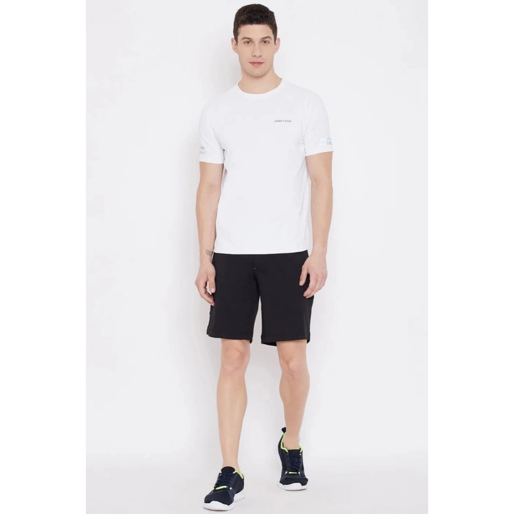 Men's Solid Polyester Knee Length Shorts (Black) - GillKart