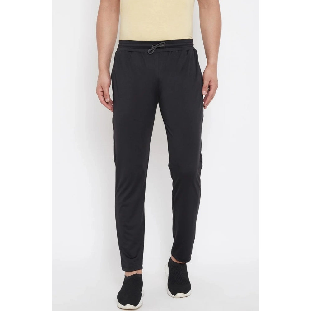 Men's Solid Polyester Regular Track Pant (Black) - GillKart