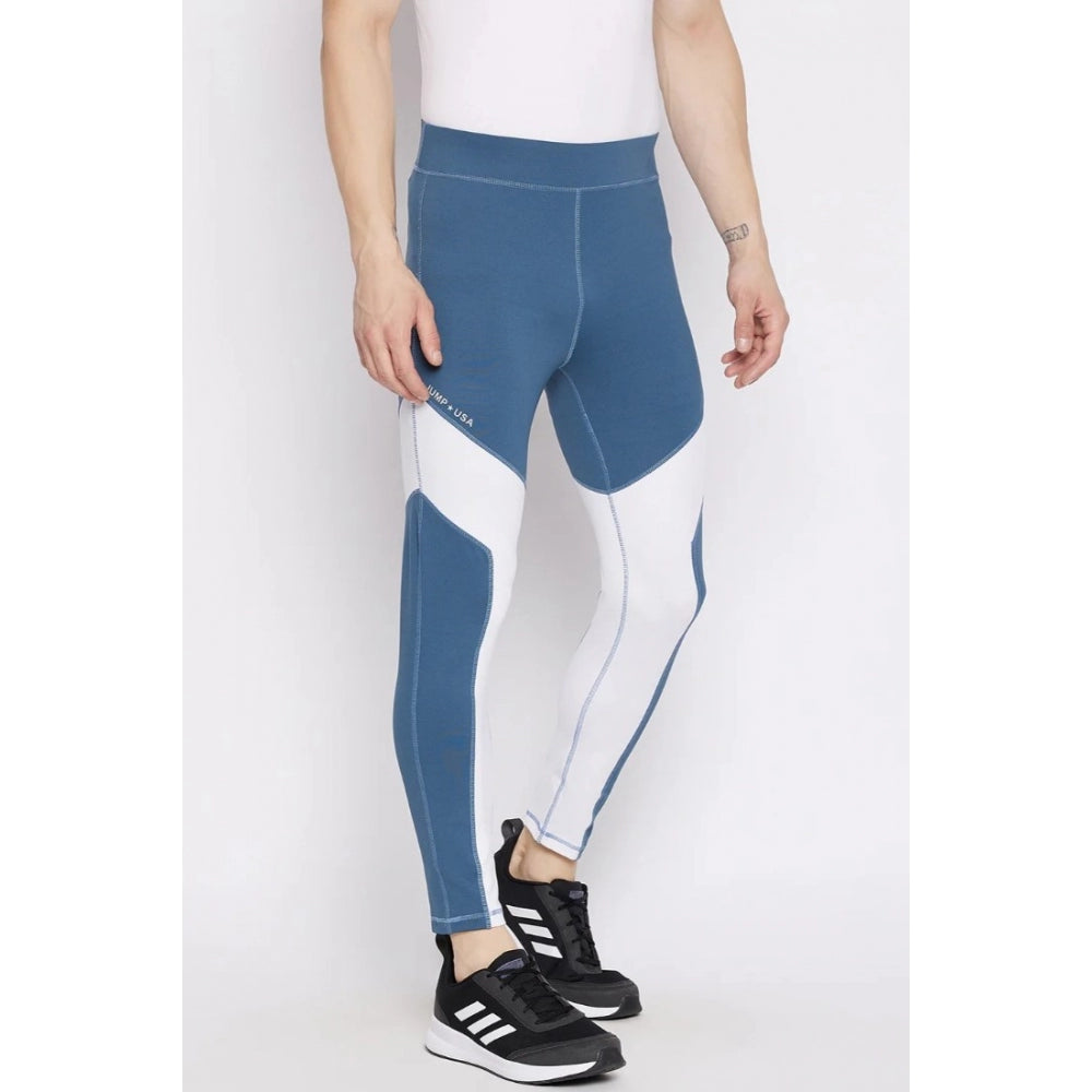 Men's Colour Blocked Polyester Tights (Blue) - GillKart