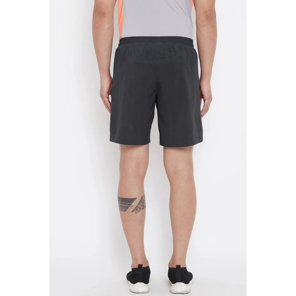 Men's Solid Polyester Above Knee Shorts (Black) - GillKart