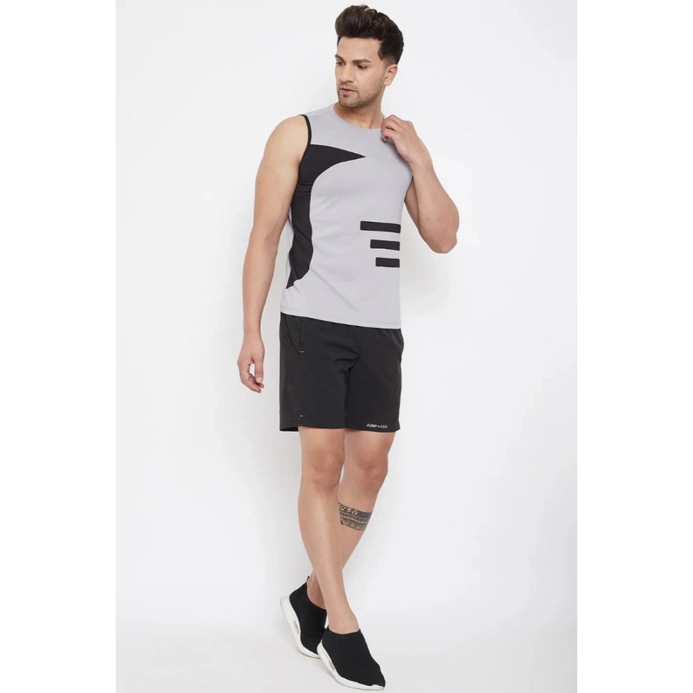 Men's Solid Polyester Above Knee Shorts (Black) - GillKart