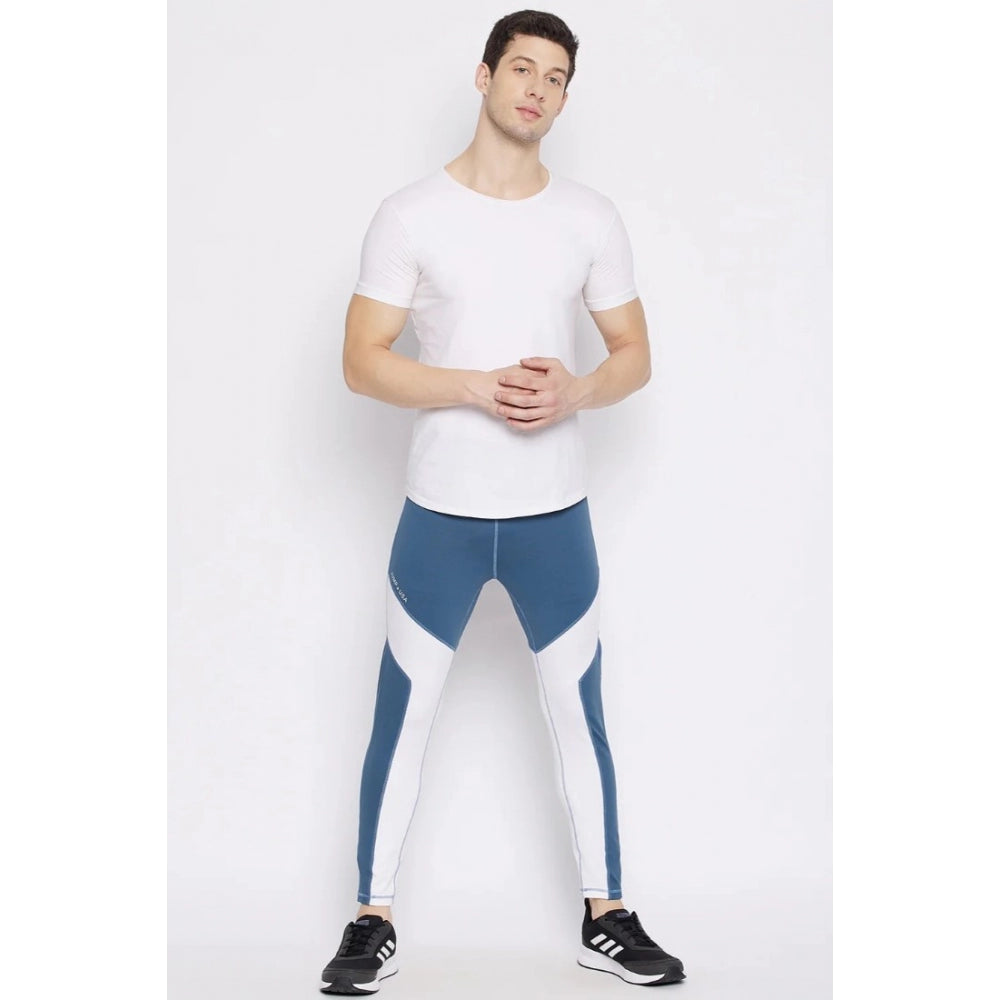 Men's Colour Blocked Polyester Tights (Blue) - GillKart