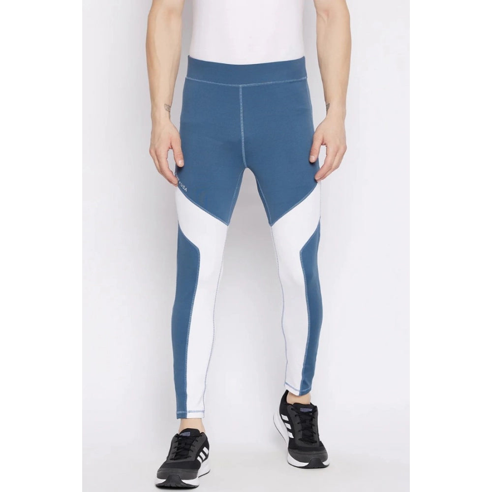 Men's Colour Blocked Polyester Tights (Blue) - GillKart