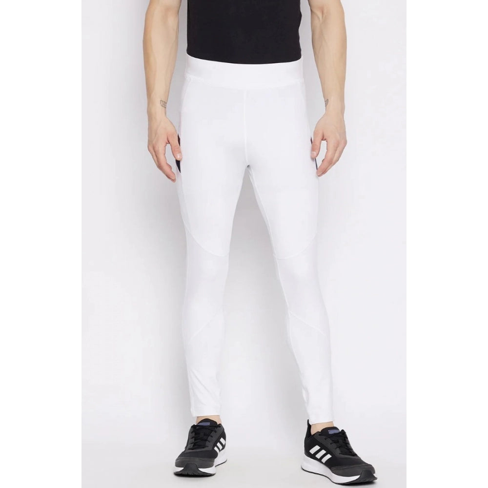 Men's Solid Polyester Tights (White) - GillKart